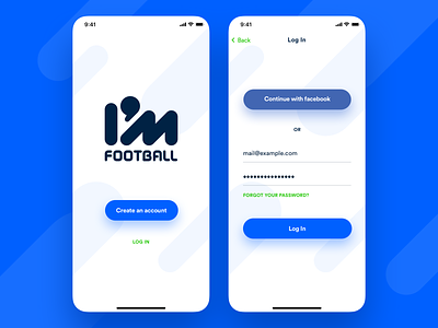 I'M Football – Registration app application buttons create account form login onboarding registration shadows sign in sign up