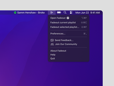 Fadeout – macOS menu bar options