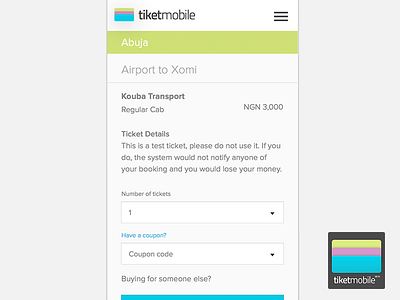 Tiketmobile booking transport user interface