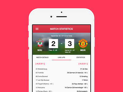 Livescore App {line-ups screen} app ios ios9 mobile iphone livescore redesign soccer