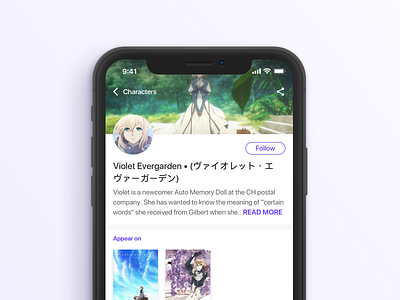 Anime Character Profile anime app character concept design ios profile ui