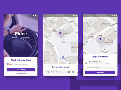 Ridee - Ride Sharing App Concept android design material pickup ride ui