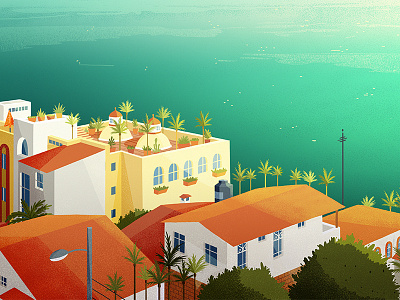 PLAGEE app background beach characterdesign color design houses illustration mobile ocean plagee sea