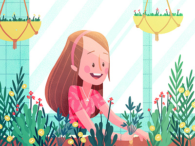 PLANTS IN THE BALCONY characterdesign color design girl green illustration plants