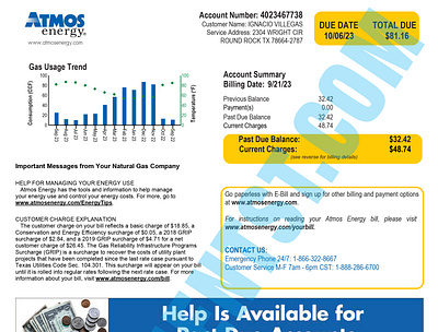 Atmos Energy Utility Bill Texas USA bank statement credit card statement credit report design id card pay stub payslip utility bill