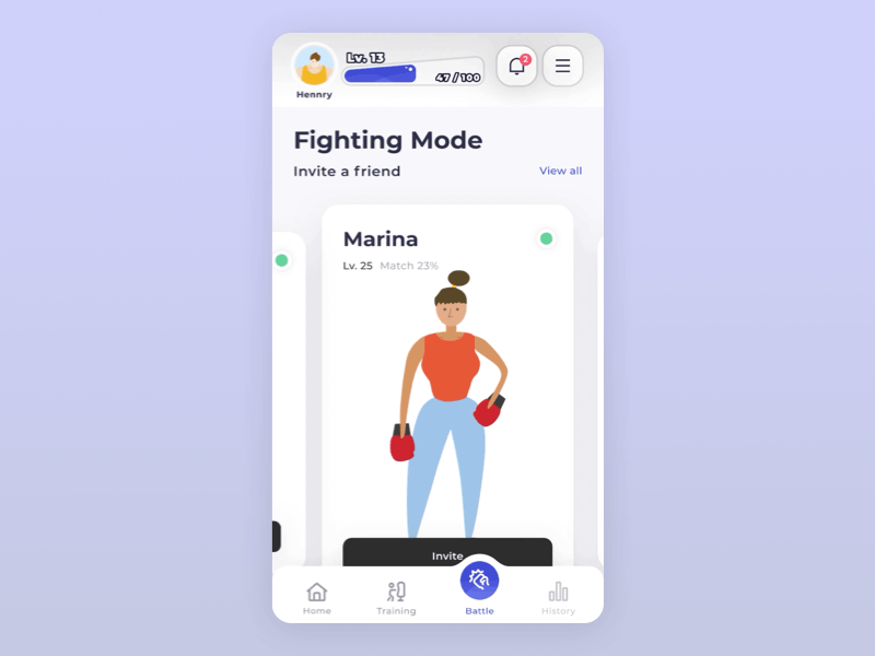 Boxing Game App | Battle Mode battle boxing character character animation fight game app principle ui workout