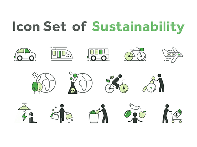 Icon Design for sustainability parcour icon set illustraion sustainability transport