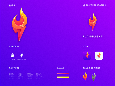 Flame light mini brand guide brand branding colorful cute design flame identity illustrator light lightning logo logodesign simple