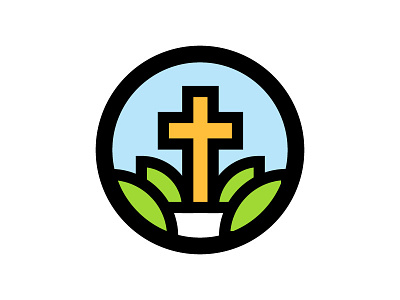 Nature Cross 2 badge church cross leaves logo nature thick lines