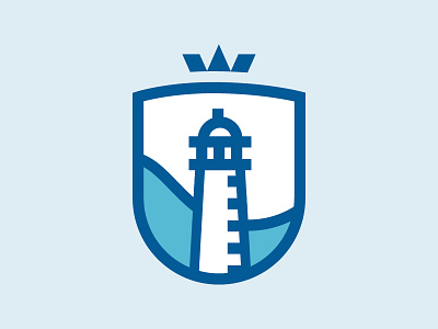 Lighthouse badge crown icon lighthouse lines logo nautical ocean shield thick water waves
