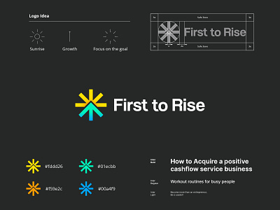 First to Rise brand design brand guidelines brand identity brand identity system branding design first to rise guidelines logo logo grid mark rise social media vector