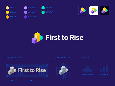 First to Rise (proposal) brand design brand identity branding design education education platform growth logo identity system logo logo construction logo grid mark vector