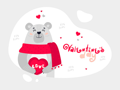 Valentines day postcard illustration art artwork bear color creative design illustraion postcard valentines day