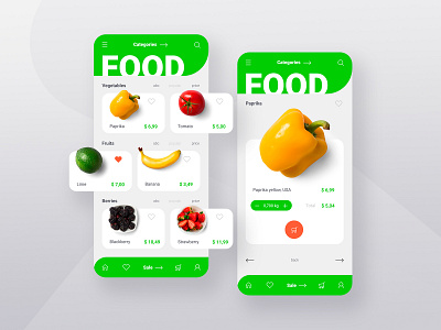 Application for food store app application color creative design food interface material minimalism store template vegetables web