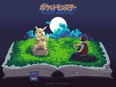 Pixel art Pokemon Nostalgia Scenery aseprite ash book cloud loneliness moon pikachu pixel pixel art pixelartist pixels pokemon poketmonster red scenery statue yukipixels