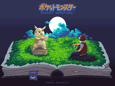 Pixel art Pokemon Nostalgia Scenery aseprite ash book cloud loneliness moon pikachu pixel pixel art pixelartist pixels pokemon poketmonster red scenery statue yukipixels