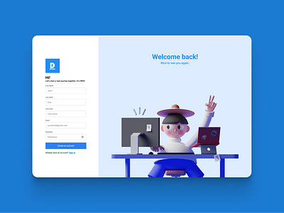 Detara - Sign Up Form 3d 3d illustration app clean design design figma form graphic design icon illustration sign up sign up form simple form ui ui design uiux design ux design web app web design website