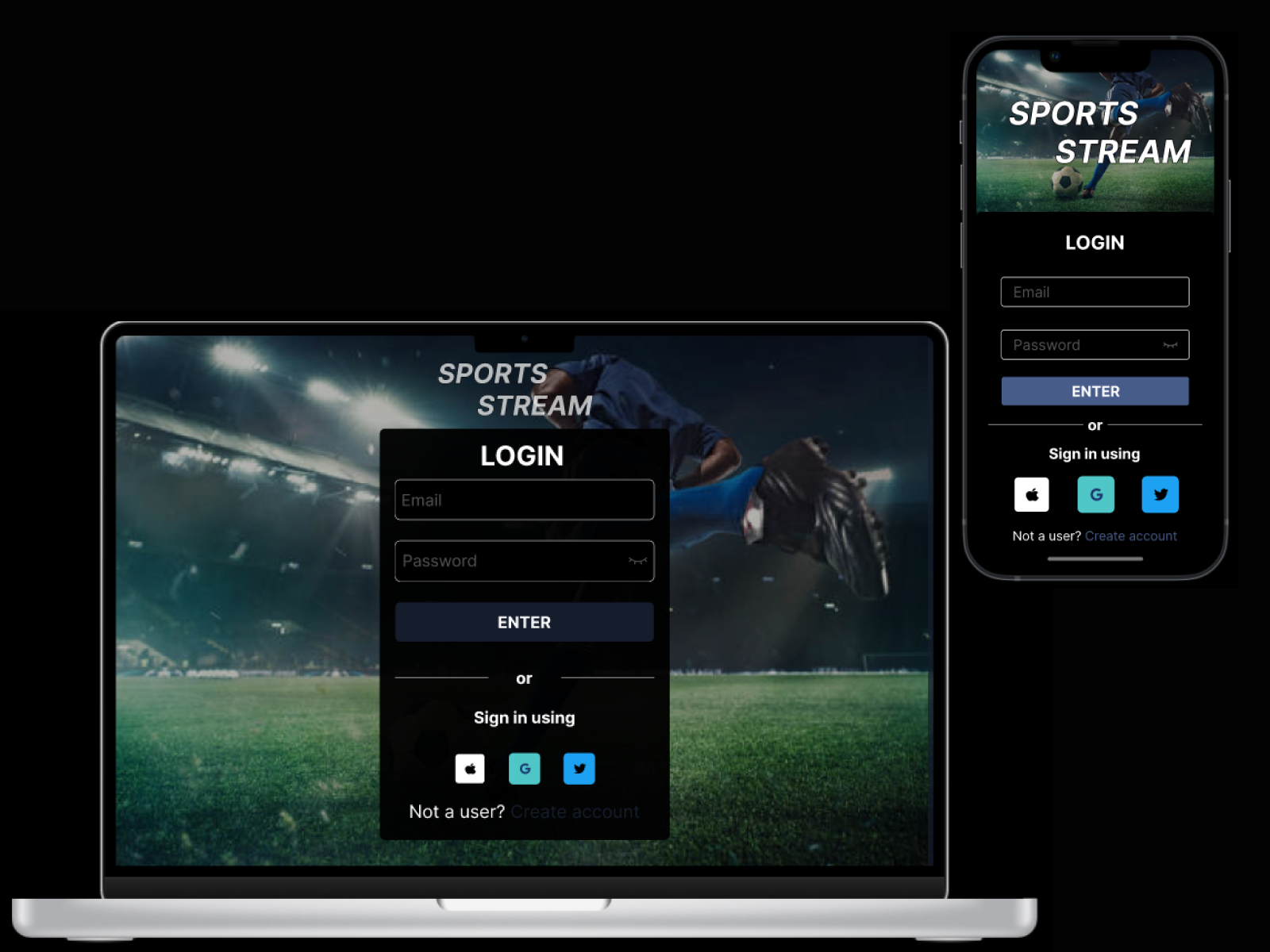Login Page for sport streaming site (dark mode) by Michael Ibuaku on