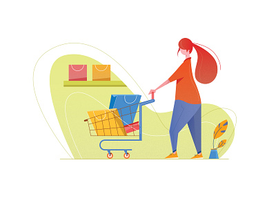 Shopping app art character characterdesign dribbbleshot green illustration lady minimal plant shopping shopping app ui vector