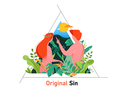 Original sin adam art characterdesign digital dribbbleshot eve illustration leaf minimal plant tree vector