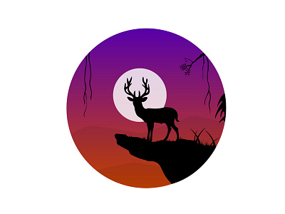 Wild Deer deer forest gradient illustration moon mountain nature night rock silhouette tree wild