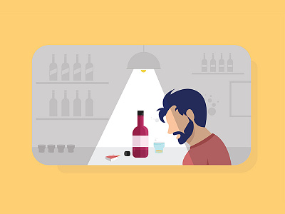 Filling the void . bottle boy character digital drawing illustration light shades travel vector yellow design