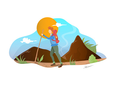 Miles To Go Before I Sleep.... adventure adventure time art character characterdesign digital dribbbleshot forest illustration man sky texture vector wild