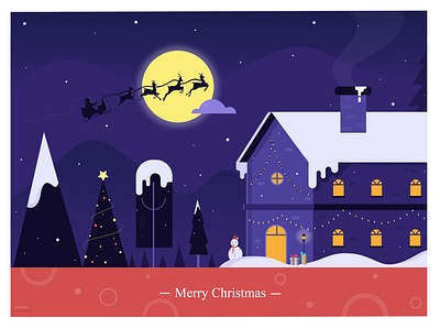 Merry Christmas :) christmas cloud december gift home house illustration lights merrychristmas moon night santa santaclaus shades snow snowman stars tree ui vector