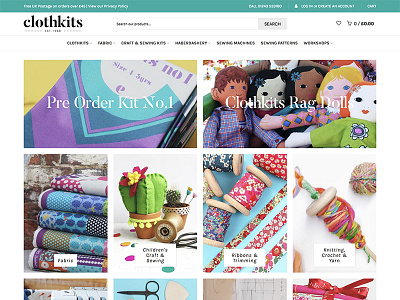Clothkits Website ecommerce fabric flat masonry rebrand shop
