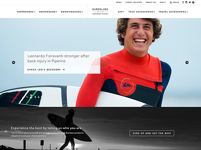 Euroglass90.com - Homepage bradley fifth beat interface leonardo fioravanti skateboard stephen belly surf surfboard ui ux website