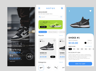 Notus Shoe E-commerce Mobile App design figma mobile app mobile app design ui ux