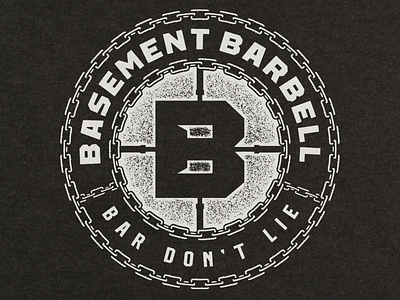 Basement Barbell // Badge apparel badge barbell branding chains design distress fitness gym logo print texture typography