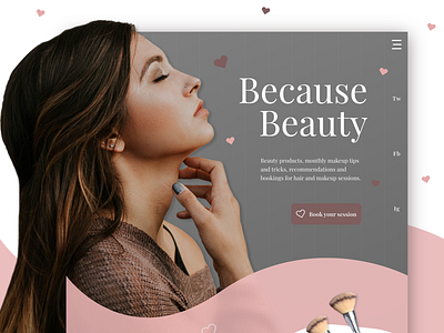 Because Beauty Landing Page Ui Concept abobexd beauty brand branding clean color design flat icon logo minimal photoshop pink type typography ui ux web website woman