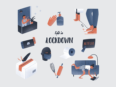 Editorial Illustration | Life in Lockdown baking covid 19 covid19 digitalart hand sanitizer illustraion illustration art lockdown magazine magazine design magazine illustration mask netflix pandemic social distancing switch toiletpaper wfh