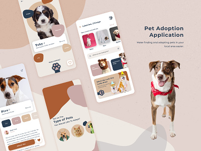 Pet Adoption App adoption animals app design app designer color palette colorful design concept hybrid overview pet pet adoption pets product page ui uiux