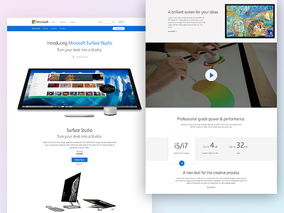 Microsot Surface Studio Landing Page clean design digital minimal simple tech ui visual web design