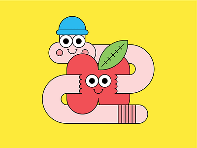 Apple & Worm animation apple character design fruit happy illustration vector worm