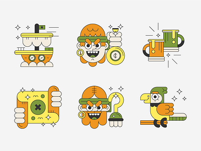 Large Pirate Icons bandana beer character hook icon icons illustration map parrot pirate ship treasure