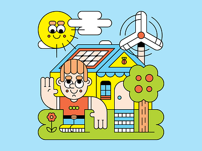 Green Energy Home character environment illustration nature recycle renewable solar sun wind