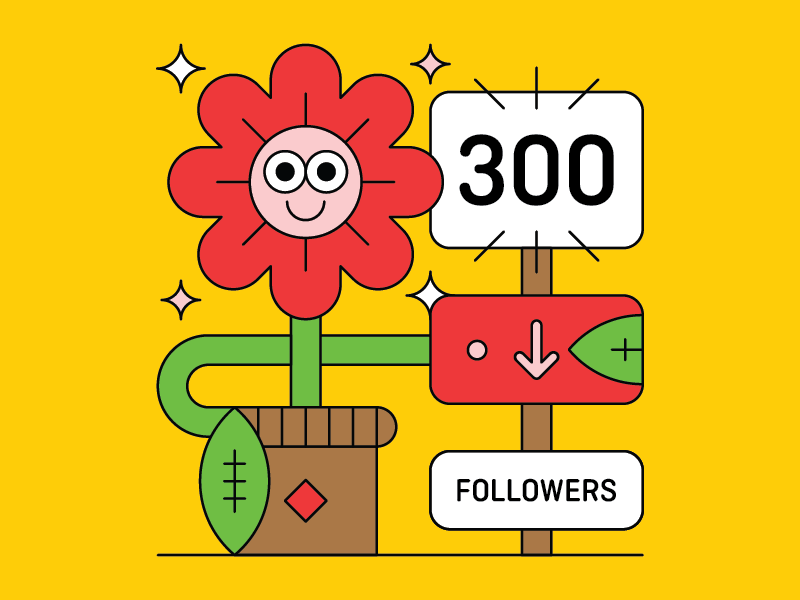 300 Dribbble Followers! celebration character flower followers garden illustration plant