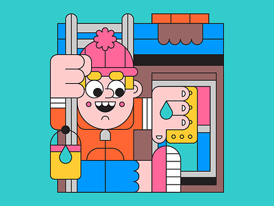 Window Cleaner character cleaner happy illustration job sponge water window