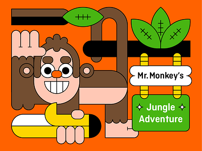 Mr Monkey's Jungle Adventure animal banana character illustration jungle leaf monkey tropical