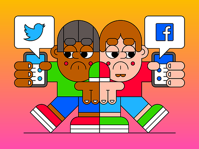 Social Media apathy character facebook illustration notifications phone social technology twitter