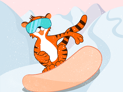 Tiger on a snowboard activity animals character cheerful cute character illustration mascot snowboarding tiger vector graphic vector illustration winter