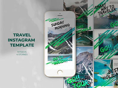 Travel Instagram Templates ads agency autnum azruca banners business travel colorful colors company creative design discount explore fly holiday marketing multipurpose price retargeting sale