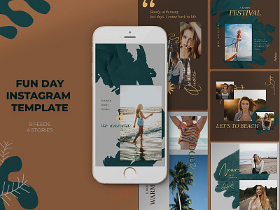 Fun Day Instagram Templates advertising azruca banner pack banners bar beach beach party club dj drink guest dj holiday insta instagram party promotion red social media