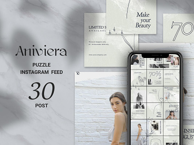 Aniviera Puzzle Instagram Feed azruca blogger blogging female grid design instagram instagram design instagram grid instagram post instagram puzzle instagram template layout design minimal minimalist paper paper texturem stylish post design social media template woman