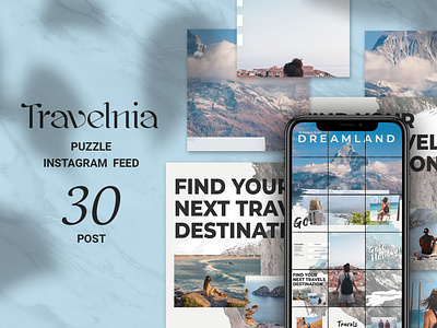 Travelnia Puzzle Instagram Feed azruca grid holiday hotel instagram instagram puzzle instagram template photoshop post posts puzzle quote seamless background shop social media story summer travel travel instagram travel promotion