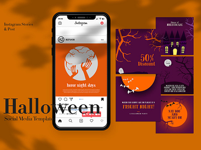 Halloween Instagram Templates advertisement banner black brand branding cover creepy design flat design halloween happy halloween horror instagram instagram post october party post poster promo pumpkin