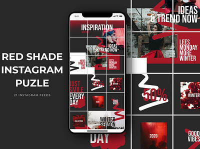 Red Shade Instagram Puzzle Templates campaign clothing discount dress dress store facebook ad fashion fashion style fashion week fast shipping flat design multipurpose offer post psd sale shopping social media banner social media newsfeed